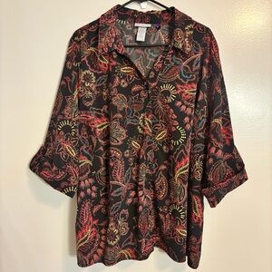 Catherines Petite 2XWP Paisley Button Front Blouse 22/24WP